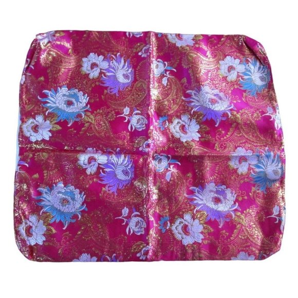 Asian Inspired Raspberry Chrysanthemum Floral Gold Accent Brocade Pillow Covers - Picture 3 of 16